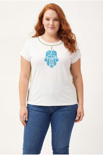 Ebsumu Bluză albă de mărime mare pentru femei cu detaliu brodat manual