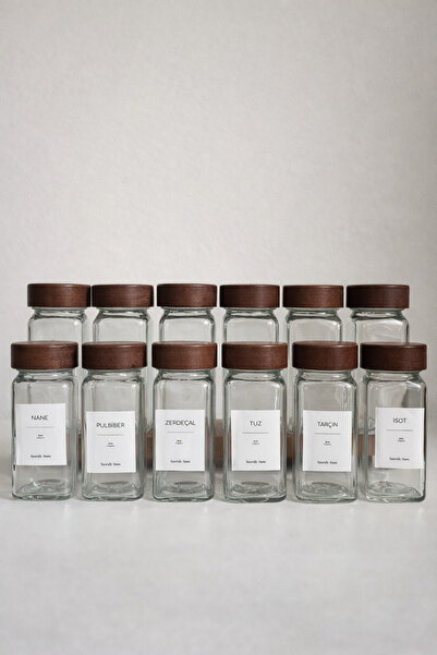 Bohemian Akasya Kapaklı 12’li Cam Baharatlık Seti (15 Adet Etiket Hediyeli)