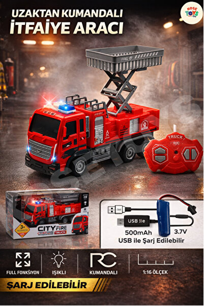 kosetoys Uzaktan Kumandalı Kurtarma İtfaiye Arabası Işıklı ve Sarj Edilebilir