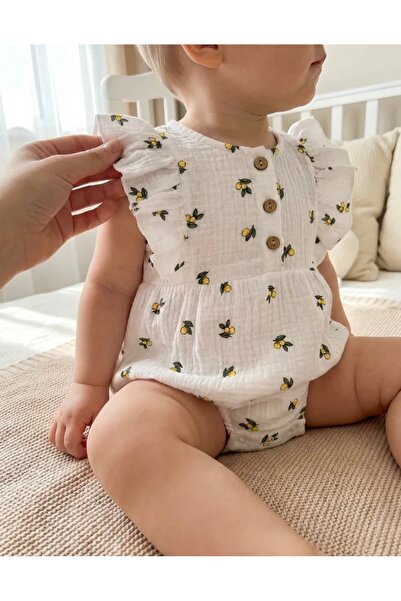 greenmoss Muslin Lemon Patterned Baby Rompers