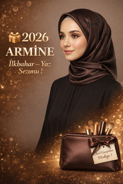 Armine 100% Sura Brown Colored Pure Silk Scarf 90X90 New Season 2026 Spring S...