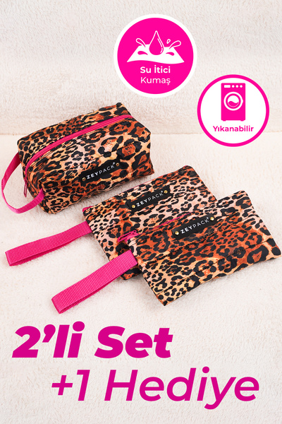 zeypack Leopar Desenli Makyaj Çantası Seti 2'li Organizer