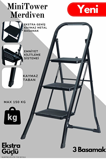 ERTEKPA MiniTower 3 Basamaklı Metal Merdiven - Ekstra Güçlü 150 kg Kapasiteli...