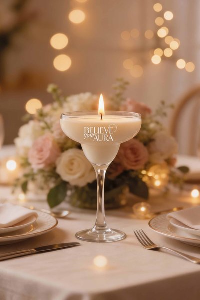 Believe Your Aura Gül Kokulu Mum - %100 Doğal Soya Mumu Handmade Martini Kade...