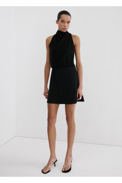 MANGO Woman Kurdeleli halter yakalı elbise