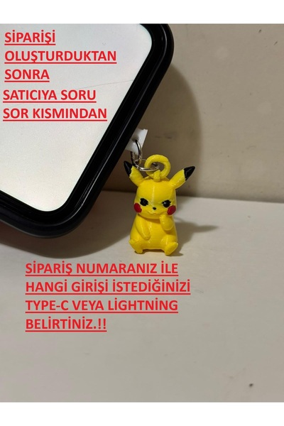HS3D Pikachu Figürlü Şarj Girişi Toz Tıpası Type-C & Lightning Uyumlu Telefon...