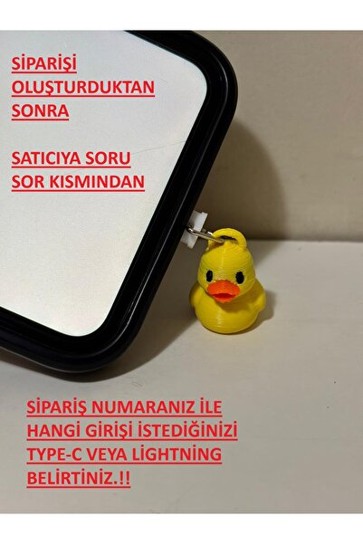 Hs34 Ördek Figürlü Şarj Girişi Toz Tıpası Type-C & Lightning Uyumlu Telefon K...