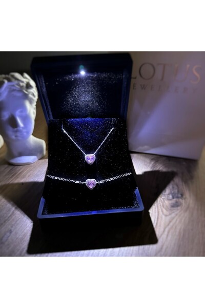 LOTUS JW PIRLANTA MONTÜR KALP KOLYE VE BİLEKLİK SET & IŞIKLI KUTU | 925 Ayar ...