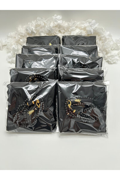 LenaToptan Set de 10 eșarfe negre și mătănii, cadou pentru Hajj Umrah Mevlid