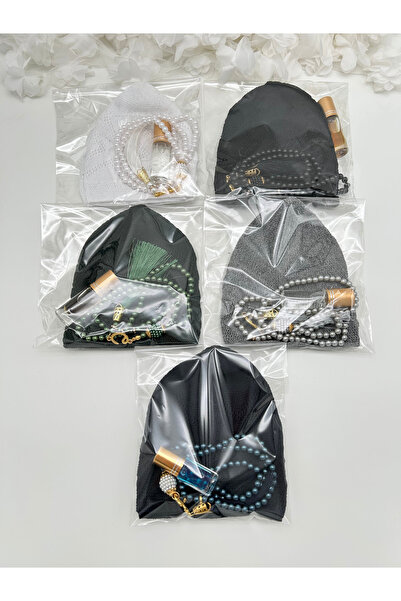 LenaToptan 10 Pieces Mixed Men's Skullcap Prayer Beads Fragrance Set Hajj Umr...