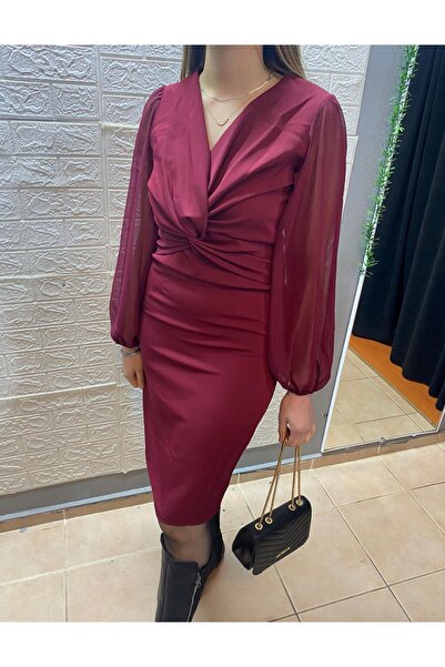 STEPS Kruvaze V yaka elbise