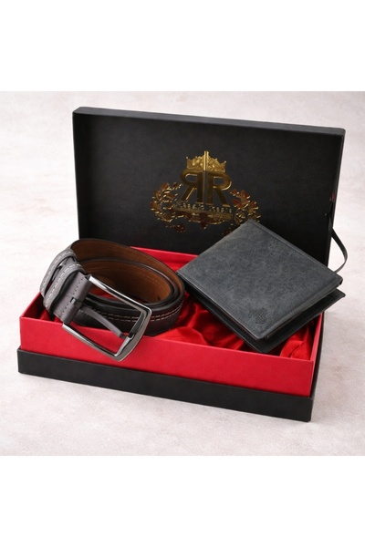 velve Set barbati Regalo Reale – portofel și curea din piele naturală în cuti...