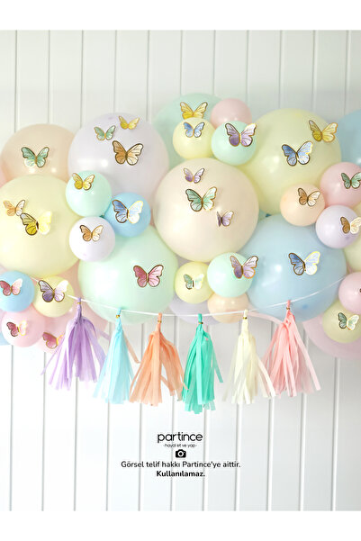 partince Pale Soft Makaron Renk Kelebek Püskül Konseptli Doğum Günü Balon Zin...