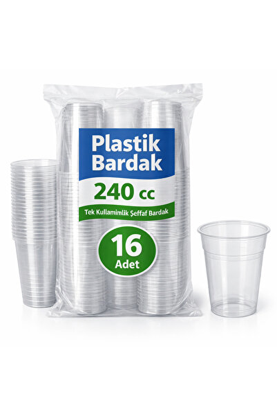 RUBİKAP Plastik Bardak 240 cc – 16’ Tek Kullanımlık Şeffaf Bardak