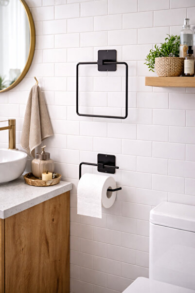 KARTEYA Yapışkanlı Kare Havluluk Havlu Askısı ve Tuvalet Wc Kağıtlık Pratik B...