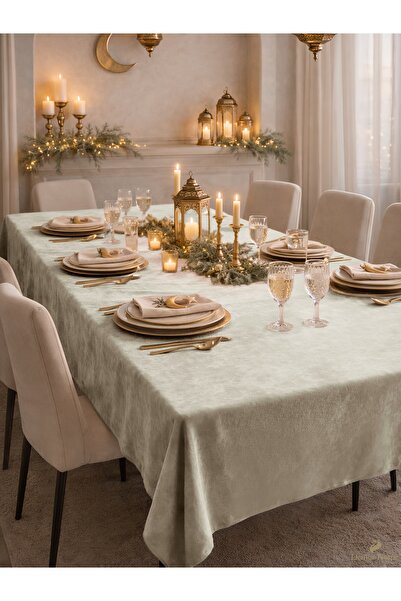 Demor Home Kadife Dokulu Badem Ezmesi Rengi Dertsiz Masa Örtüsü