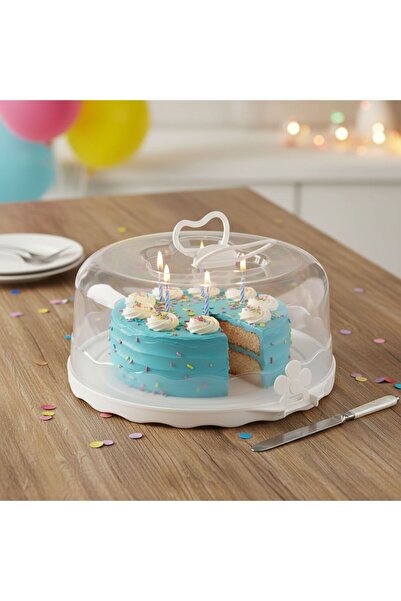 Generic حافظة كيك بلاستيكية مع غطاء على شكل فراشة 24×24×13 سم