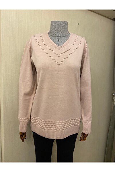 TEK Tricotaj cu decolteu în V Bluză pentru mama cu model Pulover / Roz pudra
