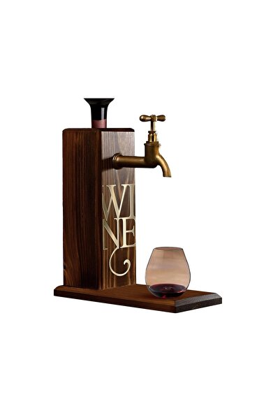 Hepta Collection Bk Gift Özel Şarap Baskılı Musluklu Doğal Ahşap İçki Standı,...