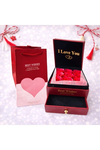 velve Cutie pentru accesorii "Love Wishes" cu sertar, noua trandafiri de sapu...