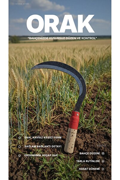 Yatağan Zeybek Orak: Wooden Handle Carbon Steel Garden Rake 30 Cm, Oval Cutte...