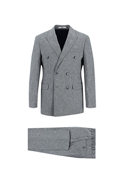 Kiğılı 7 Drop Slim Fit Dar Kesim Kruvaze Beli Lastikli İpli Çizgili Keten Kar...