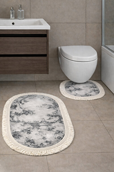 MUK's Non-Slip Base Washable Dust Stain Resistant Set of 2 Toilet Seat Oval B...