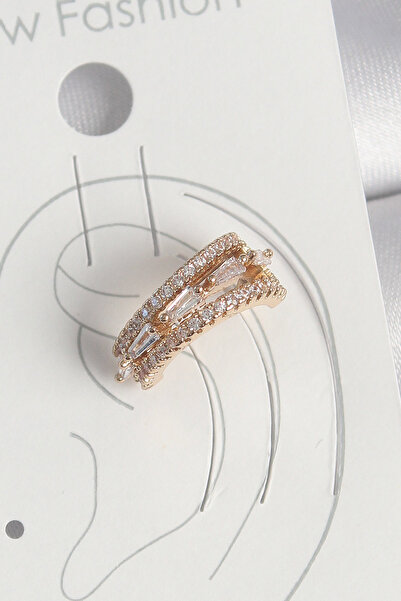 Skygo أقراط نسائية من حجر الزركون الذهبي اللون مكونة من 3 صفوف من النحاس - TJ...