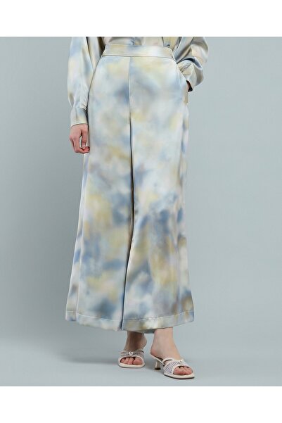 R&B Patterned Wide Leg Pants with Elastic Waist