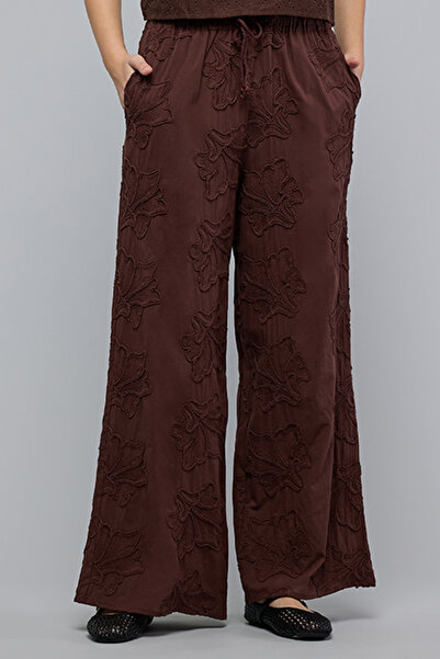 R&B Embroidered Wide Leg Trousers with Drawstring Waist