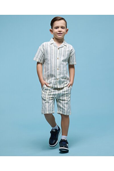 R&B Boys Ivory Striped Shirt and Shorts Set