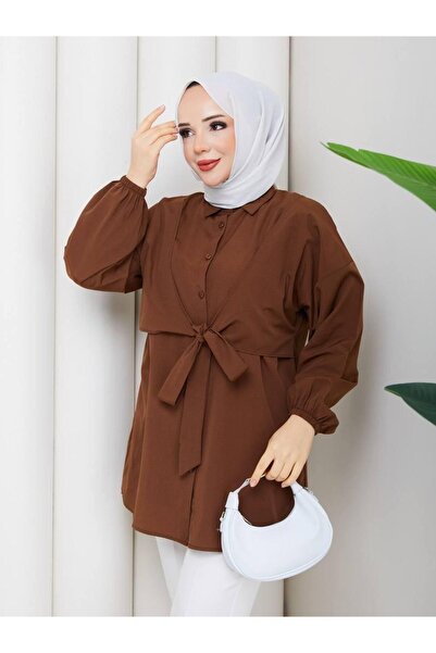 moda periy kadın yazlık pamuklu Önden Bağlamalı Tesettür Tunik