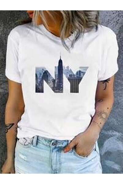 kahire تي شيرت NY مطبوع بريميوم قصة فضفاضة