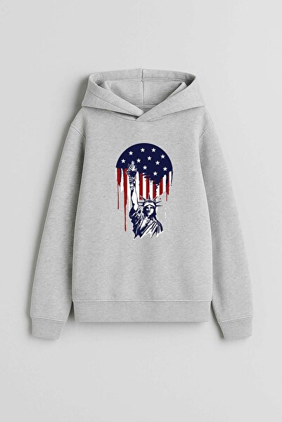 AYDESİGN American Flag Printed Gray Hooded Sweatshirt Hoodie