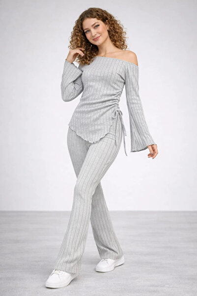 imx Women's Knitwear Ribbed Two-Piece Set (Blouse & Pants)