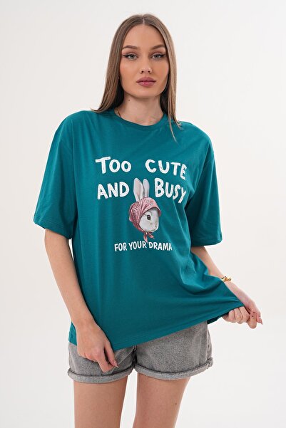 ŞİMAL Women's Print Detailed Crew Neck Oversize T-Shirt - 260060