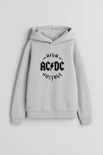 AYDESİGN Ac Dc Music Band Printed Gray Hooded Sweatshirt Hoodie