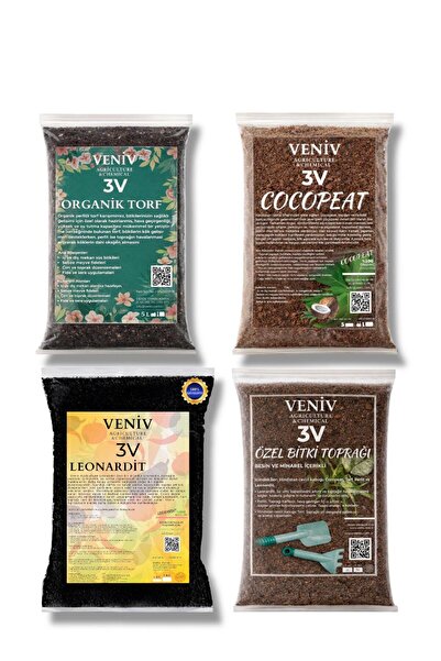 VENİV Organik Toprak seti Torf 2L - Cocopeat 2L - Özel Bitki Toprağı 2L - Leo...