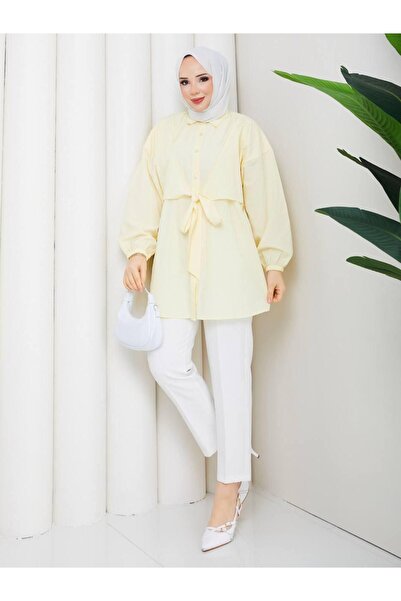moda periy kadın yazlık pamuklu Önden Bağlamalı Tesettür Tunik