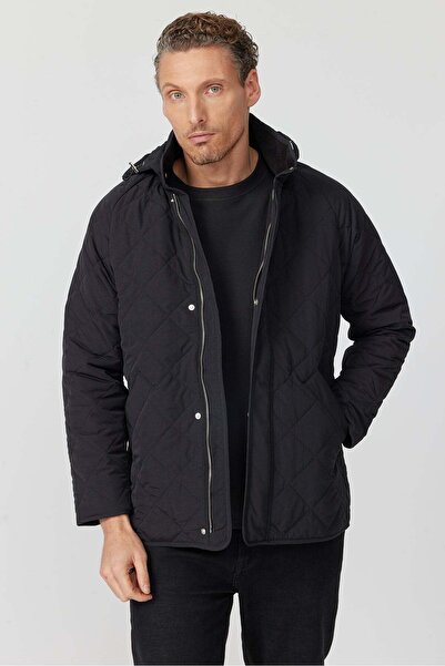 PAULMARK Men's Hooded Quilted Patterned Coat