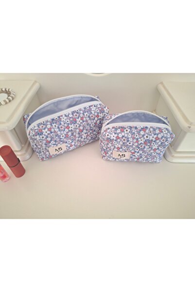 MB Blue Floral Patterned Makeup Bag - Set of 2