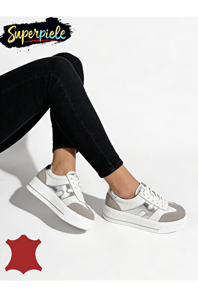 ANGEL BLUE Women's sneakers made of natural leather, with thick soles and laces