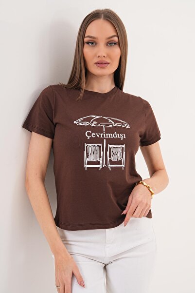 ŞİMAL Tricou de damă cu imprimeu și guler rotund - 260069