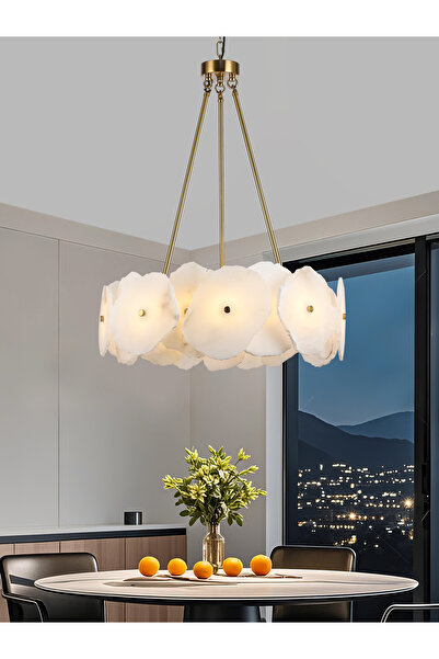 Apliqa Harlow 60'lık Gold Mermer Taşlı Traverten Model Ledli Avize