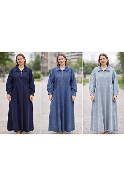 İLGEN FASHİON Half Zipper 140 cm Denim Dress
