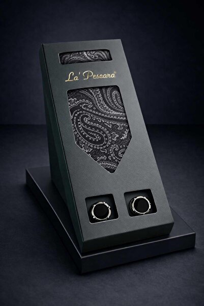 Kravatkolik Black Handkerchief Classic Tie Cufflinks Men's Gift Set Os615