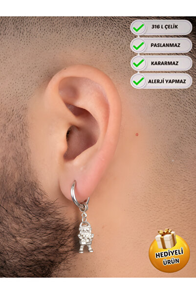 Piercing Market Steel & Silver Unisex Steel Hoop Double-Sided Dangle Earrings...