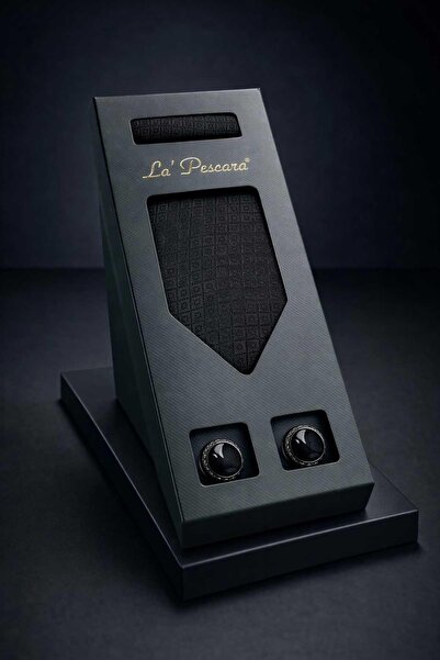 Kravatkolik Black Handkerchief Classic Tie Cufflinks Men's Gift Set Os599