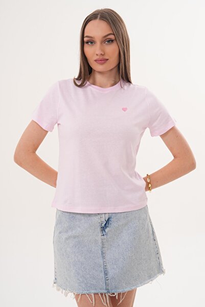 ŞİMAL Жіноча футболка з вишивкою у вигляді серця та велосипедним коміром - 26...