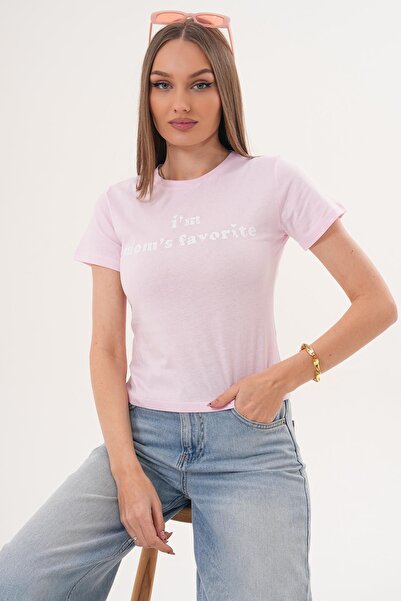 ŞİMAL Women's Print Detailed Crew Neck T-Shirt - 260057
